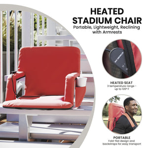 English Elm Malta Portable Heated Reclining Stadium Chair with Armrests, USB Power & Convenient Storage Pockets Red FV-FA090H-RD-GG