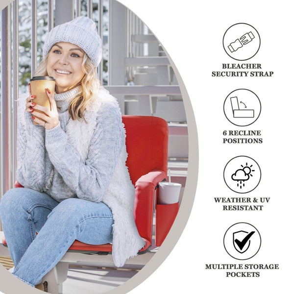 English Elm Malta Portable Heated Reclining Stadium Chair with Armrests, USB Power & Convenient Storage Pockets Red FV-FA090H-RD-GG