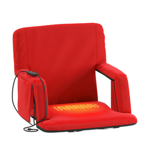 English Elm Malta Portable Heated Reclining Stadium Chair with Armrests, USB Power & Convenient Storage Pockets Red FV-FA090H-RD-GG