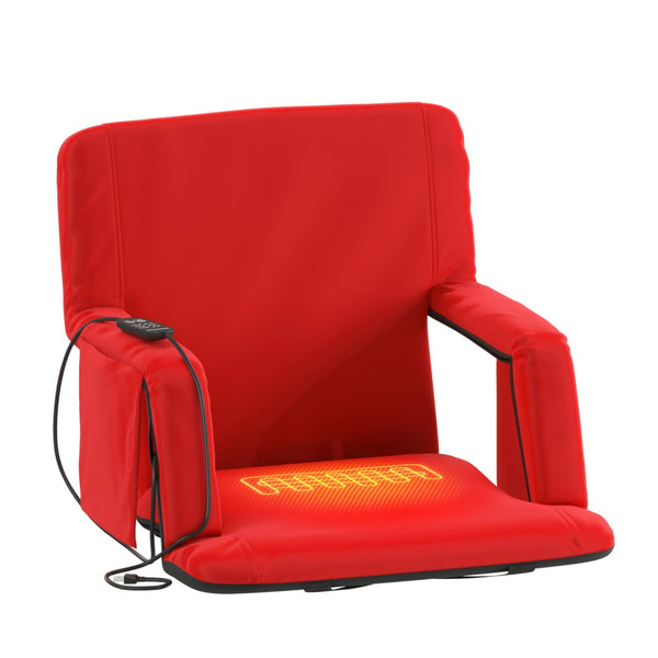 English Elm Malta Portable Heated Reclining Stadium Chair with Armrests, USB Power & Convenient Storage Pockets Red FV-FA090H-RD-GG