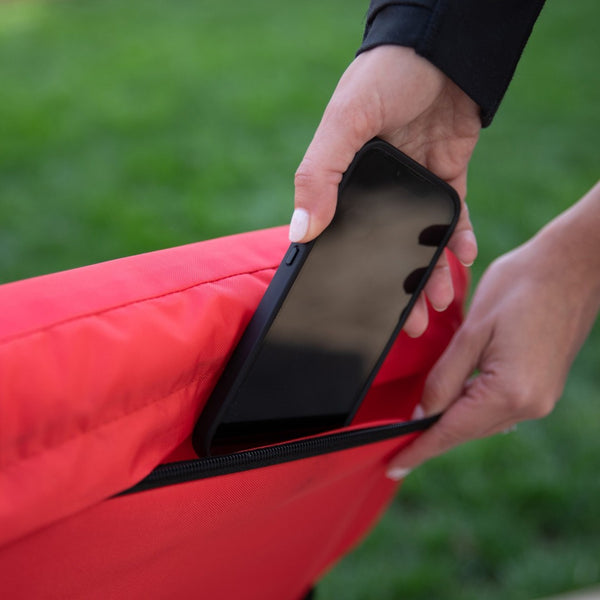 English Elm Malta Portable Heated Reclining Stadium Chair with Armrests, USB Power & Convenient Storage Pockets Red FV-FA090H-RD-GG