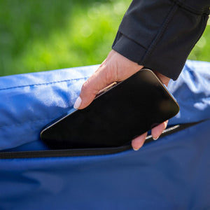 English Elm Malta Portable Heated Reclining Stadium Chair - Comfort with Adjustable Heat, Storage & Backpack Straps Blue FV-FA090HH-BL-GG