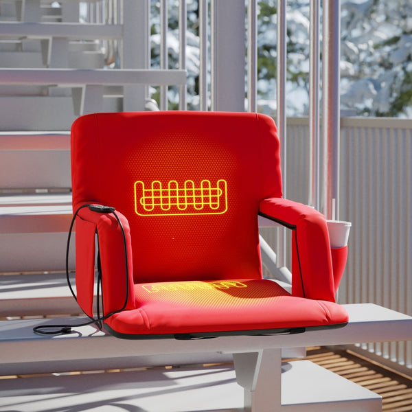 English Elm Malta Portable Heated Reclining Stadium Chair - Comfort with Adjustable Heat, Storage & Backpack Straps Red FV-FA090HH-RD-GG