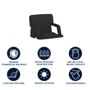 English Elm Malta Extra Wide Lightweight Reclining Stadium Chair with Backrest, Armrests & Dual Storage Options Black FV-FA090L-BK-GG