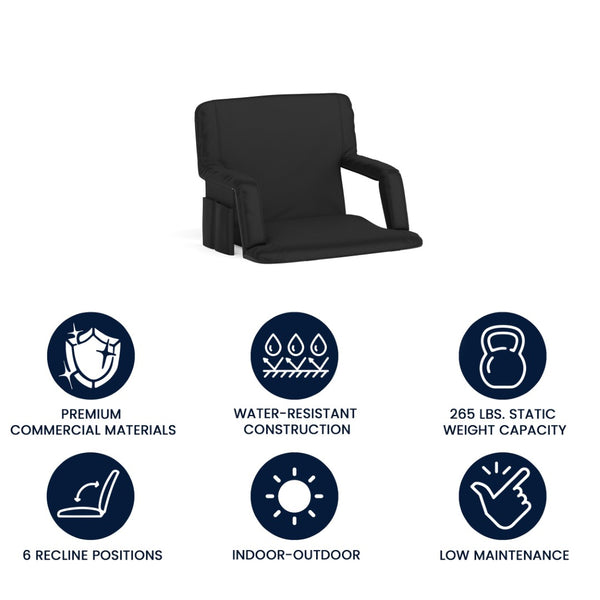 English Elm Malta Extra Wide Lightweight Reclining Stadium Chair with Backrest, Armrests & Dual Storage Options Black FV-FA090L-BK-GG