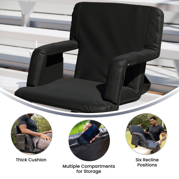 English Elm Malta Extra Wide Lightweight Reclining Stadium Chair with Backrest, Armrests & Dual Storage Options Black FV-FA090L-BK-GG