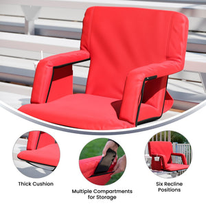 English Elm Malta Extra Wide Lightweight Reclining Stadium Chair with Backrest, Armrests & Dual Storage Options Red FV-FA090L-RD-GG