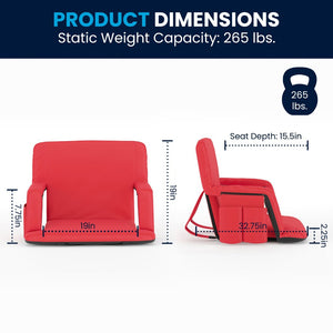English Elm Malta Extra Wide Lightweight Reclining Stadium Chair with Backrest, Armrests & Dual Storage Options Red FV-FA090L-RD-GG