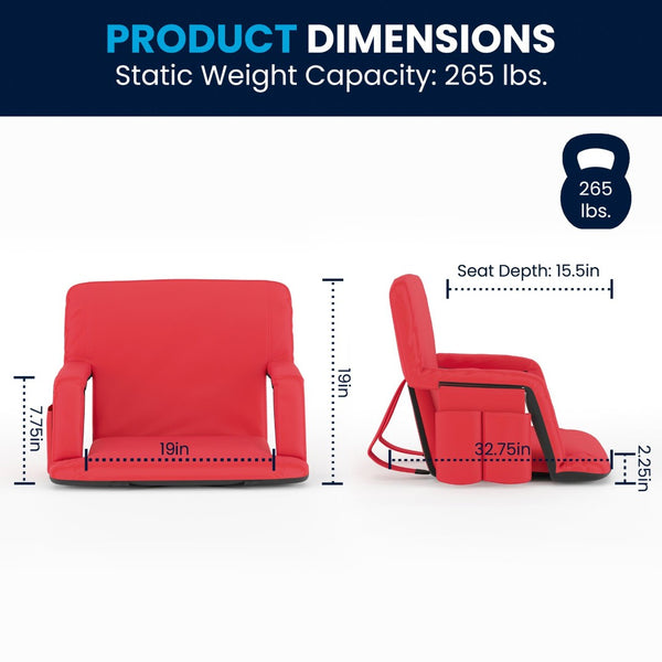 English Elm Malta Extra Wide Lightweight Reclining Stadium Chair with Backrest, Armrests & Dual Storage Options Red FV-FA090L-RD-GG