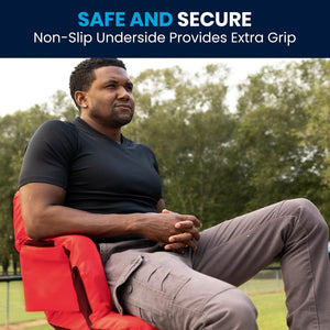 English Elm Malta Extra Wide Lightweight Reclining Stadium Chair with Backrest, Armrests & Dual Storage Options Red FV-FA090L-RD-GG