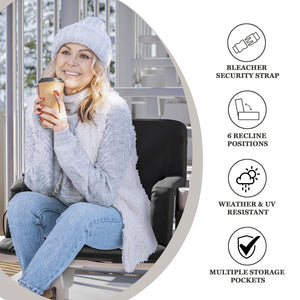 English Elm Malta Extra Wide Heated Reclining Stadium Chair with Armrests, Dual Pockets & Backpack Straps FV-FA090LH-BK-GG