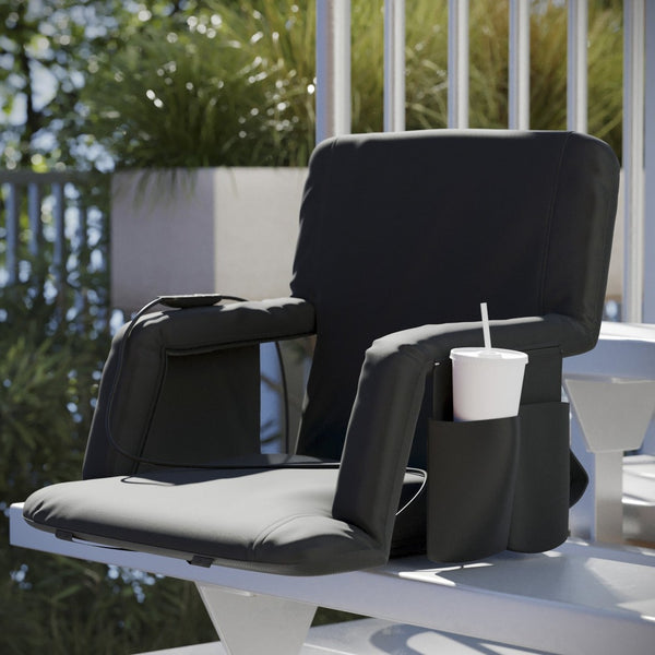 English Elm Malta Extra Wide Heated Reclining Stadium Chair with Armrests, Dual Pockets & Backpack Straps FV-FA090LH-BK-GG