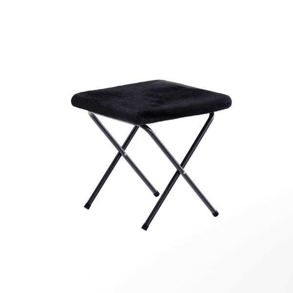 English Elm Eleanor 56" Portable Double Saucer Chair Set with 2 Ottomans - Cozy Faux Fur & Sturdy Steel Frame Black Fabric/Black Frame FV-FDS-001-2FR-BK-BK-GG