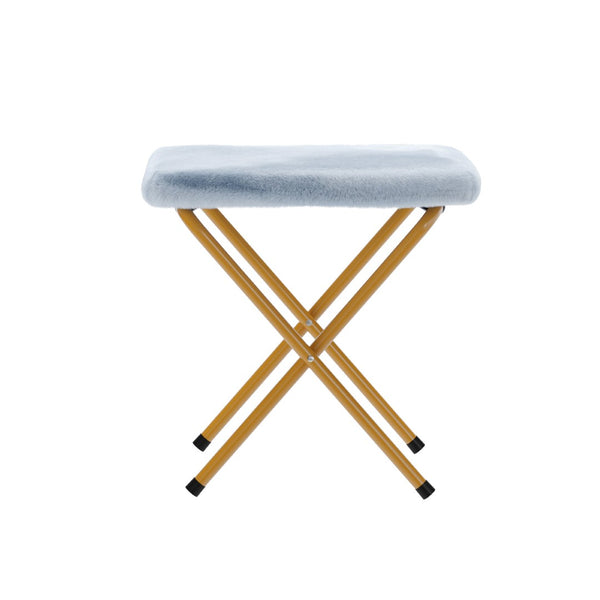 English Elm Eleanor 56" Portable Double Saucer Chair Set with 2 Ottomans - Cozy Faux Fur & Sturdy Steel Frame Aqua Fabric/Soft Gold Frame FV-FDS-001-2FR-DTAQ-SGD-GG