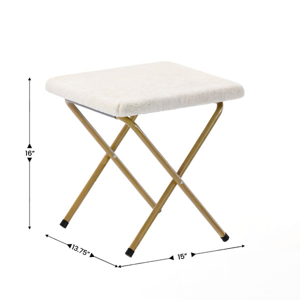 English Elm Eleanor 56" Portable Double Saucer Chair Set with 2 Ottomans - Cozy Faux Fur & Sturdy Steel Frame Ivory Faux Shearling Fabric/Soft Gold Frame FV-FDS-001-2FR-IV-SGD-GG