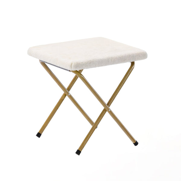 English Elm Eleanor 56" Portable Double Saucer Chair Set with 2 Ottomans - Cozy Faux Fur & Sturdy Steel Frame Ivory Faux Shearling Fabric/Soft Gold Frame FV-FDS-001-2FR-IV-SGD-GG