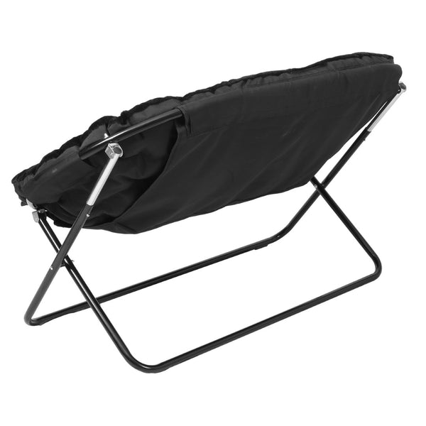 English Elm Eleanor 56" Oversized Portable Folding Double Saucer Chair in Plush Faux Fur for Ultimate Comfort Black Fabric/Black Frame FV-FDS-001-BK-BK-GG