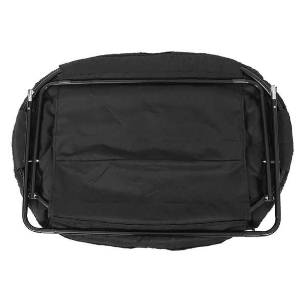 English Elm Eleanor 56" Oversized Portable Folding Double Saucer Chair in Plush Faux Fur for Ultimate Comfort Black Fabric/Black Frame FV-FDS-001-BK-BK-GG