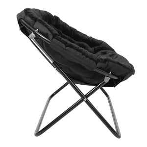 English Elm Eleanor 56" Oversized Portable Folding Double Saucer Chair in Plush Faux Fur for Ultimate Comfort Black Fabric/Black Frame FV-FDS-001-BK-BK-GG