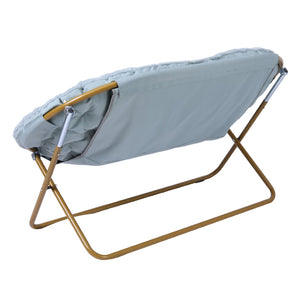 English Elm Eleanor 56" Oversized Portable Folding Double Saucer Chair in Plush Faux Fur for Ultimate Comfort Aqua Fabric/Soft Gold Frame FV-FDS-001-DTAQ-SGD-GG