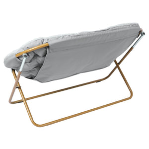 English Elm Eleanor 56" Oversized Portable Folding Double Saucer Chair in Plush Faux Fur for Ultimate Comfort Gray Fabric/Soft Gold Frame FV-FDS-001-GY-SGD-GG