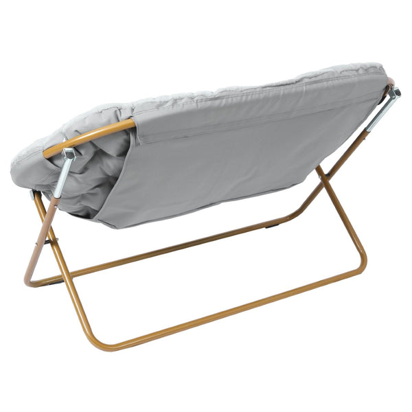 English Elm Eleanor 56" Oversized Portable Folding Double Saucer Chair in Plush Faux Fur for Ultimate Comfort Gray Fabric/Soft Gold Frame FV-FDS-001-GY-SGD-GG