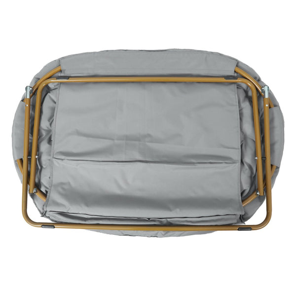 English Elm Eleanor 56" Oversized Portable Folding Double Saucer Chair in Plush Faux Fur for Ultimate Comfort Gray Fabric/Soft Gold Frame FV-FDS-001-GY-SGD-GG