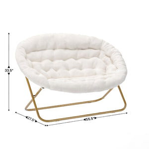 English Elm Eleanor 56" Oversized Portable Folding Double Saucer Chair in Plush Faux Fur for Ultimate Comfort Ivory Faux Shearling Fabric/Soft Gold Frame FV-FDS-001-IV-SGD-GG