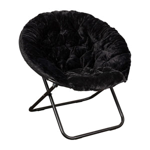 English Elm Gwen 38" Oversize Portable Faux Fur Saucer Chair for Cozy Lounging, Gaming, and Relaxing Anywhere Black Faux Fur/Black Frame FV-FMC-025-BK-BK-GG