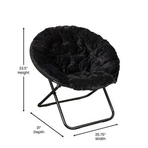 English Elm Gwen 38" Oversize Portable Faux Fur Saucer Chair for Cozy Lounging, Gaming, and Relaxing Anywhere Black Faux Fur/Black Frame FV-FMC-025-BK-BK-GG