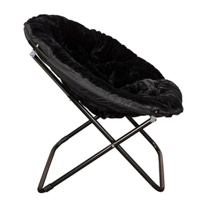 English Elm Gwen 38" Oversize Portable Faux Fur Saucer Chair for Cozy Lounging, Gaming, and Relaxing Anywhere Black Faux Fur/Black Frame FV-FMC-025-BK-BK-GG