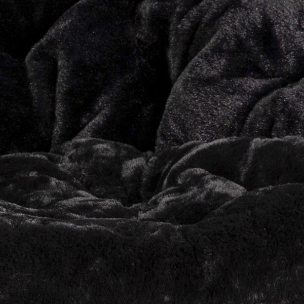 English Elm Gwen 38" Oversize Portable Faux Fur Saucer Chair for Cozy Lounging, Gaming, and Relaxing Anywhere Black Faux Fur/Black Frame FV-FMC-025-BK-BK-GG