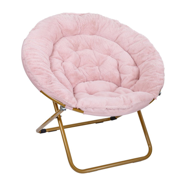 English Elm Gwen 38" Oversize Portable Faux Fur Saucer Chair for Cozy Lounging, Gaming, and Relaxing Anywhere Blush Faux Fur/Soft Gold Frame FV-FMC-025-BL-SGD-GG
