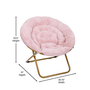 English Elm Gwen 38" Oversize Portable Faux Fur Saucer Chair for Cozy Lounging, Gaming, and Relaxing Anywhere Blush Faux Fur/Soft Gold Frame FV-FMC-025-BL-SGD-GG