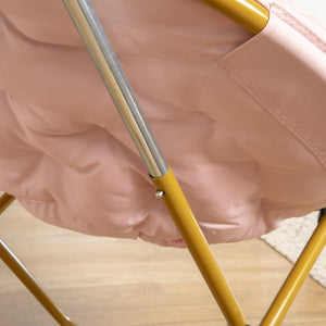 English Elm Gwen 38" Oversize Portable Faux Fur Saucer Chair for Cozy Lounging, Gaming, and Relaxing Anywhere Blush Faux Fur/Soft Gold Frame FV-FMC-025-BL-SGD-GG