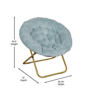 English Elm Gwen 38" Oversize Portable Faux Fur Saucer Chair for Cozy Lounging, Gaming, and Relaxing Anywhere Dusty Aqua Faux Fur/Soft Gold Frame FV-FMC-025-DTAQ-SGD-GG