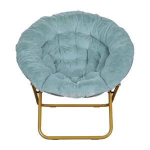 English Elm Gwen 38" Oversize Portable Faux Fur Saucer Chair for Cozy Lounging, Gaming, and Relaxing Anywhere Dusty Aqua Faux Fur/Soft Gold Frame FV-FMC-025-DTAQ-SGD-GG