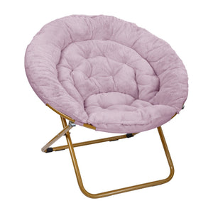 English Elm Gwen 38" Oversize Portable Faux Fur Saucer Chair for Cozy Lounging, Gaming, and Relaxing Anywhere Dusty Purple Fabric/ Soft Gold Frame FV-FMC-025-DTPRP-SGD-GG