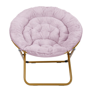 English Elm Gwen 38" Oversize Portable Faux Fur Saucer Chair for Cozy Lounging, Gaming, and Relaxing Anywhere Dusty Purple Fabric/ Soft Gold Frame FV-FMC-025-DTPRP-SGD-GG