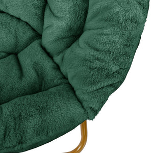 English Elm Gwen 38" Oversize Portable Faux Fur Saucer Chair for Cozy Lounging, Gaming, and Relaxing Anywhere Emerald Fabric/ Soft Gold Frame FV-FMC-025-EMRLD-SGD-GG