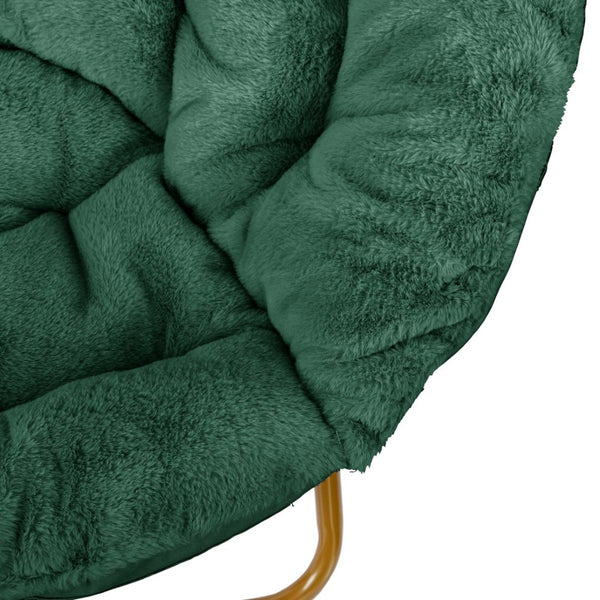 English Elm Gwen 38" Oversize Portable Faux Fur Saucer Chair for Cozy Lounging, Gaming, and Relaxing Anywhere Emerald Fabric/ Soft Gold Frame FV-FMC-025-EMRLD-SGD-GG