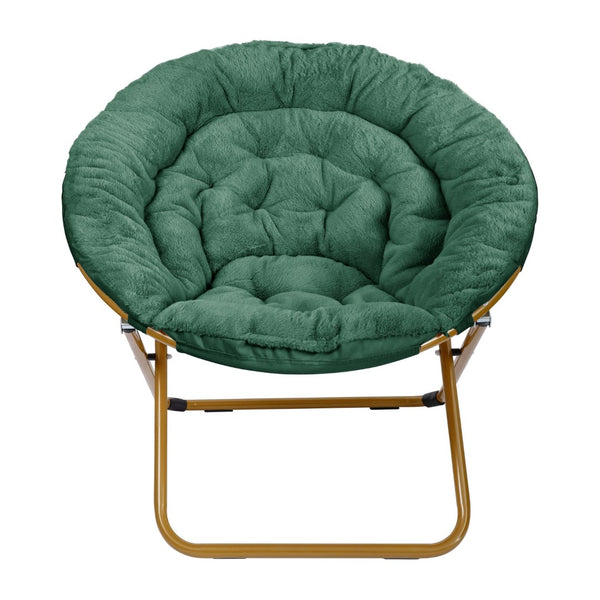 English Elm Gwen 38" Oversize Portable Faux Fur Saucer Chair for Cozy Lounging, Gaming, and Relaxing Anywhere Emerald Fabric/ Soft Gold Frame FV-FMC-025-EMRLD-SGD-GG