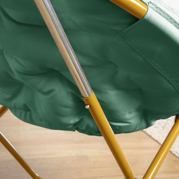 English Elm Gwen 38" Oversize Portable Faux Fur Saucer Chair for Cozy Lounging, Gaming, and Relaxing Anywhere Emerald Fabric/ Soft Gold Frame FV-FMC-025-EMRLD-SGD-GG