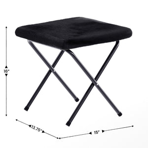 English Elm Gwen Oversize Portable Faux Fur Moon Chair Set with Folding Ottoman for Ultimate Comfort & Style Black Fabric/Black Frame FV-FMC-025-FR-BK-BK-GG