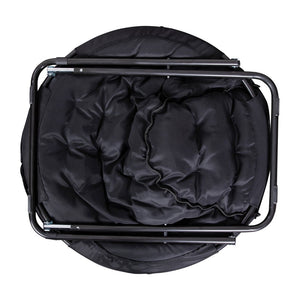English Elm Gwen Oversize Portable Faux Fur Moon Chair Set with Folding Ottoman for Ultimate Comfort & Style Black Fabric/Black Frame FV-FMC-025-FR-BK-BK-GG