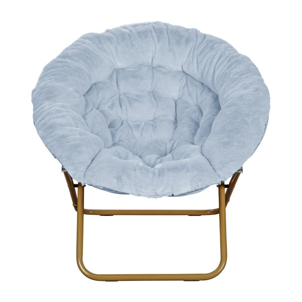 English Elm Gwen Oversize Portable Faux Fur Moon Chair Set with Folding Ottoman for Ultimate Comfort & Style Aqua Fabric/Soft Gold Frame FV-FMC-025-FR-DTAQ-SGD-GG