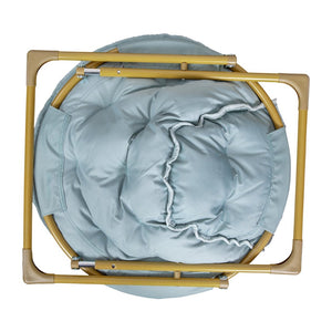 English Elm Gwen Oversize Portable Faux Fur Moon Chair Set with Folding Ottoman for Ultimate Comfort & Style Aqua Fabric/Soft Gold Frame FV-FMC-025-FR-DTAQ-SGD-GG