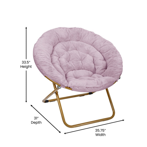 English Elm Gwen Oversize Portable Faux Fur Moon Chair Set with Folding Ottoman for Ultimate Comfort & Style Dusty Purple Fabric/Soft Gold Frame FV-FMC-025-FR-DTPRP-SGD-GG
