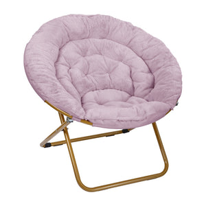 English Elm Gwen Oversize Portable Faux Fur Moon Chair Set with Folding Ottoman for Ultimate Comfort & Style Dusty Purple Fabric/Soft Gold Frame FV-FMC-025-FR-DTPRP-SGD-GG