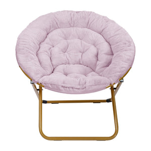 English Elm Gwen Oversize Portable Faux Fur Moon Chair Set with Folding Ottoman for Ultimate Comfort & Style Dusty Purple Fabric/Soft Gold Frame FV-FMC-025-FR-DTPRP-SGD-GG